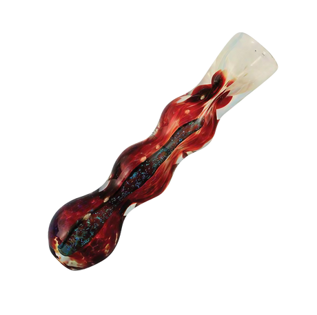 Frit Dichroic Glass Chillum Taster Pipe, 3.25" Borosilicate, Assorted Colors, Angled View