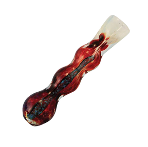 Frit Dichroic Glass Chillum Taster Pipe, 3.25" Borosilicate, Assorted Colors, Angled View