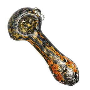 Fritted Squiggle Spoon Glass Pipe with heavy wall design for dry herbs, 3.75" length, top view