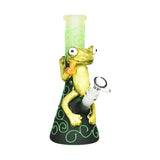 Frog King Beaker Water Pipe, 9.75" with 14mm Female Joint, Borosilicate Glass, Front View