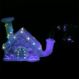 Frosted Christmas House Glass Mini Rig with Glow in Dark Lights - Side View