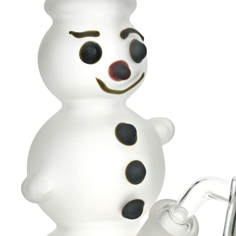 Frosted Snowman Glass Rig - 7" 14mm Female Joint - Close-up Side View with Quartz Banger