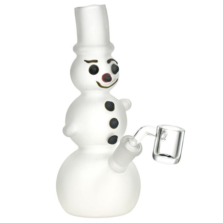 Frosted Snowman Glass Dab Rig with Quartz Banger - 7" 14mm Female Joint - Front View