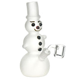 Frosted Snowman Glass Dab Rig with Quartz Banger - 7" 14mm Female Joint - Front View