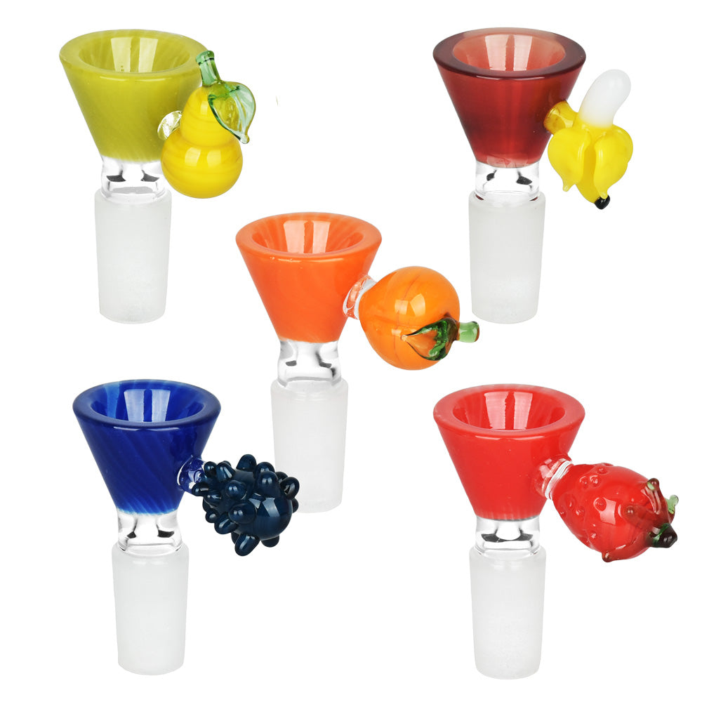Assorted Fruity Fruit Herb Slides, 14mm Male, Borosilicate Glass, 5-Piece Set, Front View