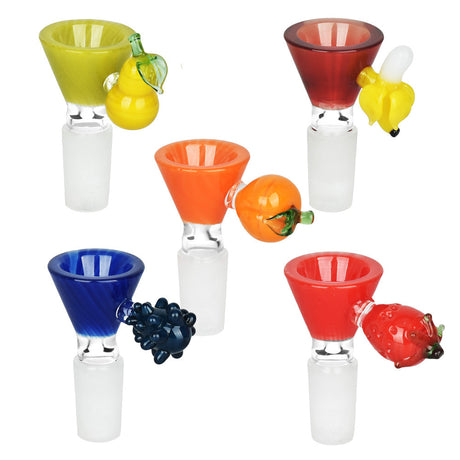 Assorted Fruity Fruit Herb Slides, 14mm Male, Borosilicate Glass, 5-Piece Set, Front View