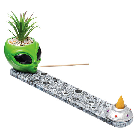 Fujima Alien Incense Burner with Faux Plant, Polyresin, 12.5" Length - Top View
