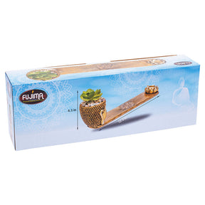 Fujima Buddha Incense Burner with Faux Plant in decorative box, side view showcasing design