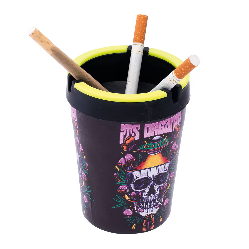 Fujima Car Ashtray | Glow In The Dark Leaf & Skull Assortment | 12ct Display