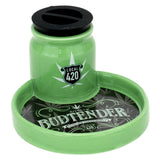 Fujima Ceramic 2 in 1 Airtight Stashtray in Green - 5"x3" with Budtender Design