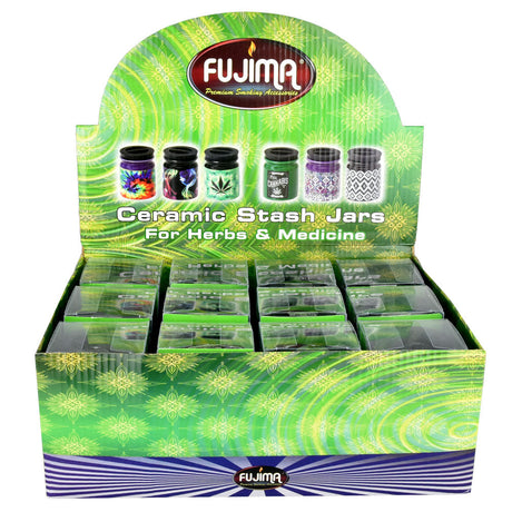 Fujima Ceramic Stash It Jars in Assorted Colors - 12 Pack Display Front View