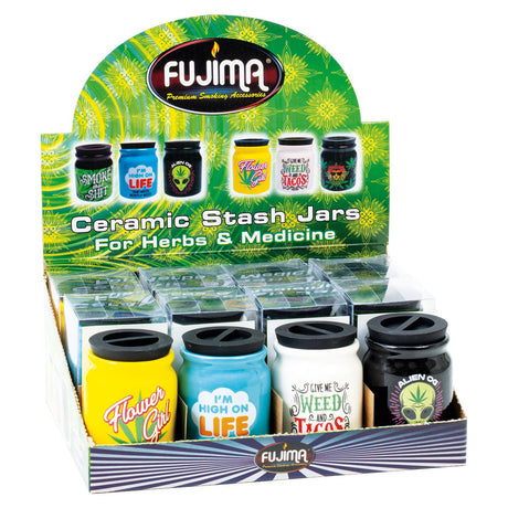 Fujima Ceramic Storage Jars - 12 Pack Assorted Designs Front View