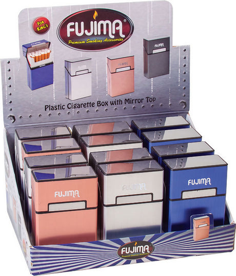 Fujima Kingsize Cigarette Cases in Assorted Colors Displayed in a 12 Pack Box