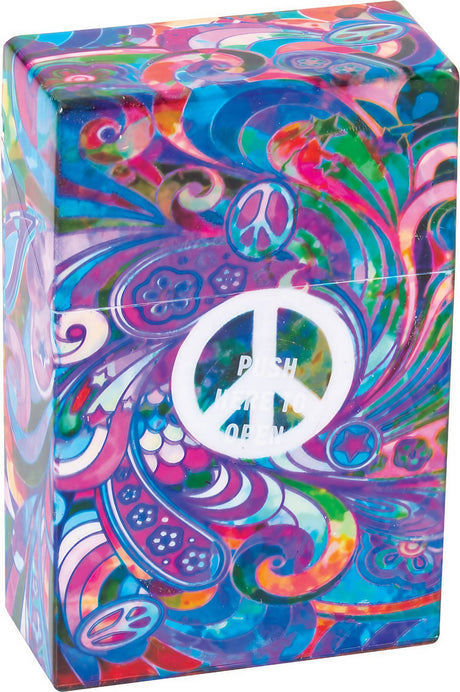 Fujima King Size Cigarette Case in Psychedelic Colors with Peace Sign