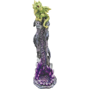 Fujima Crystal Dragon Perch Incense Burner, 9.75" Polyresin, Clear Color, Front View