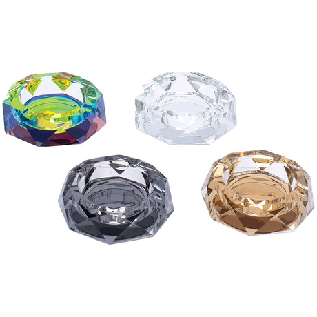 Fujima Crystal Faceted Glass Ashtray | 4" | Assorted Colors | 4ct Display