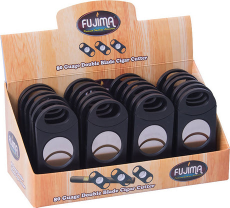 Fujima Double Blade Cigar Cutters in 24 Pack Display Box, Steel Construction, Front View