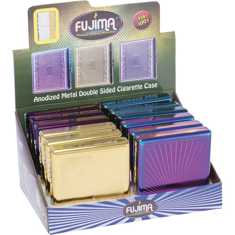 Fujima Anodized Metal Cigarette Cases Display, Double-Sided, Assorted Colors, Front View
