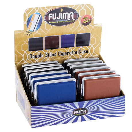 Fujima King Size Faux Leather Cigarette Cases in Assorted Colors Displayed in Box