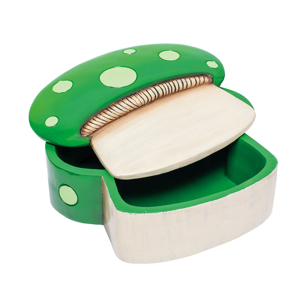 Fujima Gamer Mushroom Polyresin Stash Box, 6" height, open view showing interior