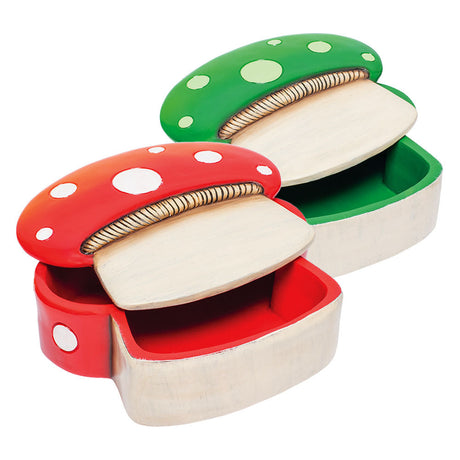 Fujima Gamer Mushroom Stash Boxes in Red and Green, Polyresin, 6" Height, Front View
