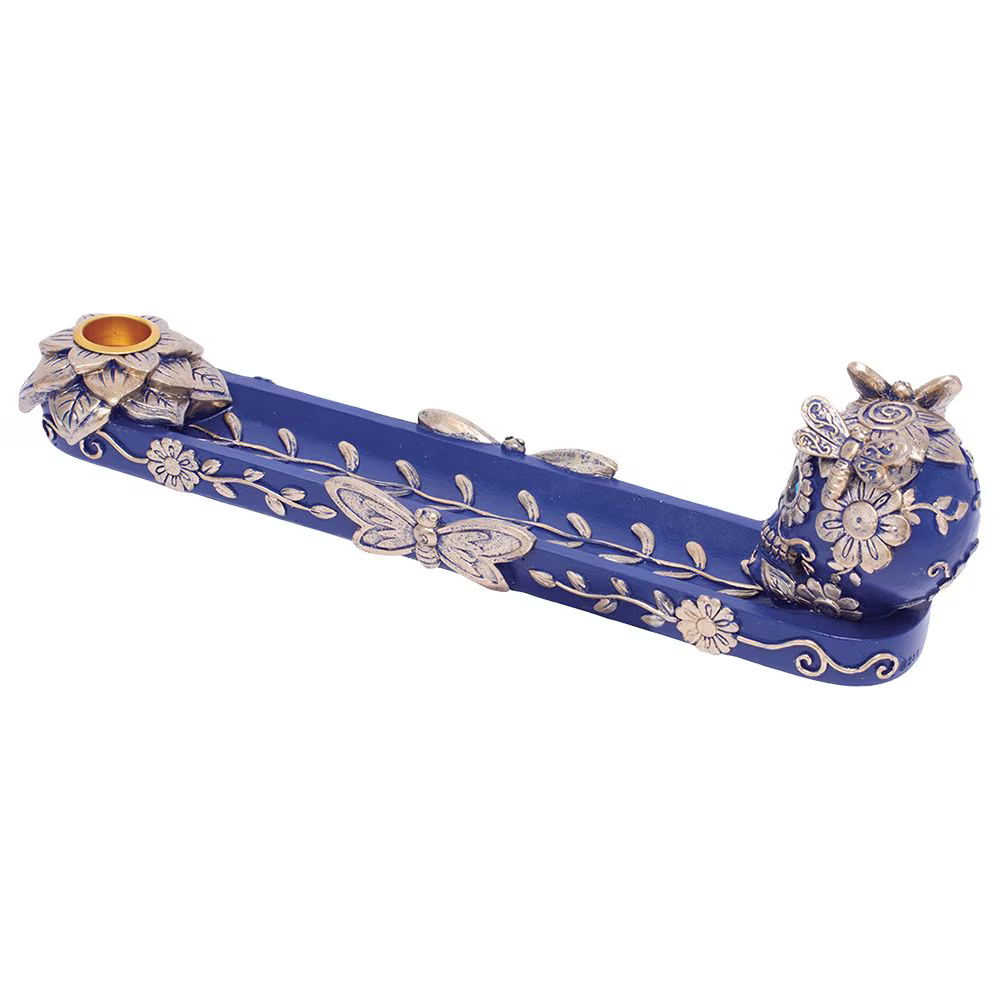 Fujima Golden Blue Skull & Butterfly Incense Burner | 11"