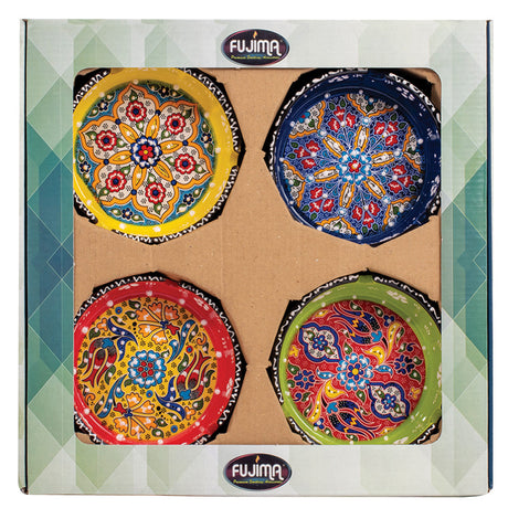 Fujima Handpainted Ceramic Ashtrays 4-Pack, Vibrant Floral Designs, Top View