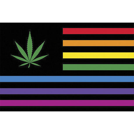 Fujima Hemp Pride Tapestry featuring a cannabis leaf and rainbow stripes on a black background, 50" x 78"