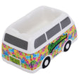 Fujima Hippie Bus Ceramic Ashtray with colorful floral design, 5.5" x 3", angled view
