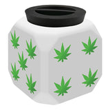 Fujima Jackpot Ceramic Stash Jar with green cannabis leaf design - Front View