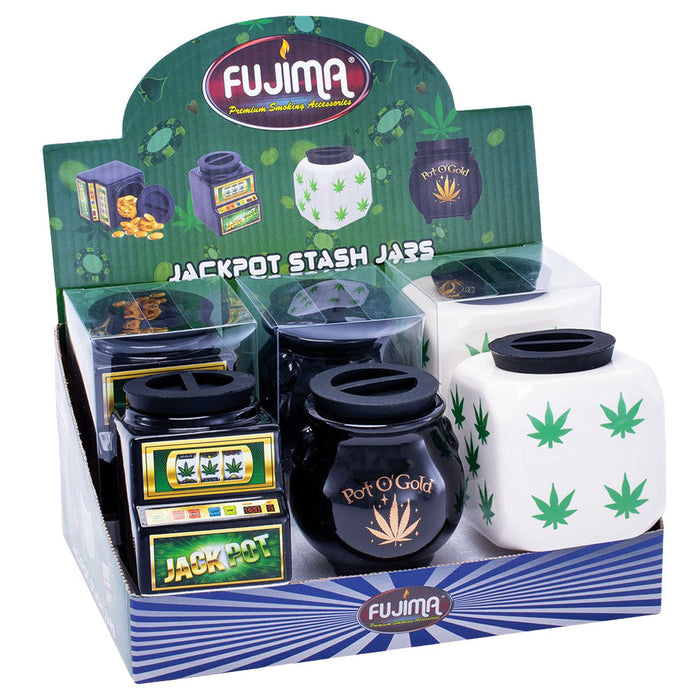 Fujima Jackpot Ceramic Stash Jar | 3" | Asst Styles | 6pc Display