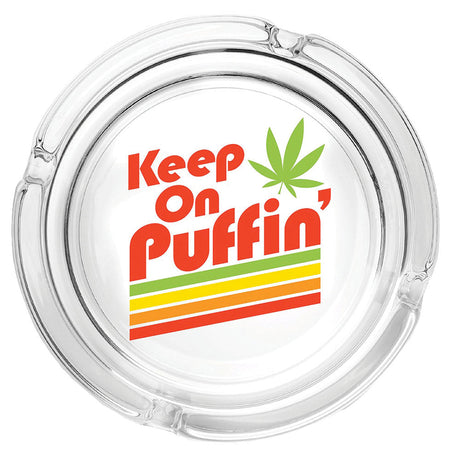 Fujima Borosilicate Glass Ashtray with 'Keep On Puffin'' Design - Top View