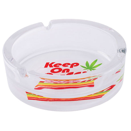 Fujima 'Keep On Puffin'' Borosilicate Glass Ashtray, Top View with Vibrant Design