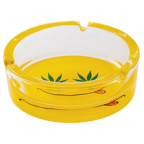 Fujima Borosilicate Glass Ashtray with Leaf Smiley Design, 6.25" Size, Top View