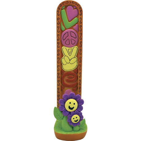 Fujima Love Flower 9.5" Upright Incense Burner with Colorful Peace & Heart Designs