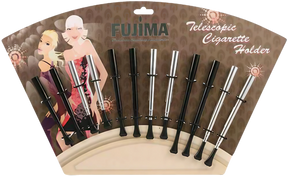 Fujima Metal Telescopic Cigarette Holders, 12 Pack, Black and Silver, Front View