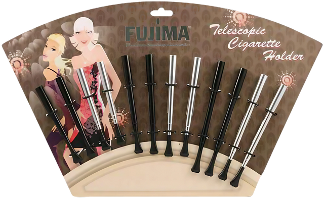 Fujima Metal Telescopic Cigarette Holders, 12 Pack, Black and Silver, Front View