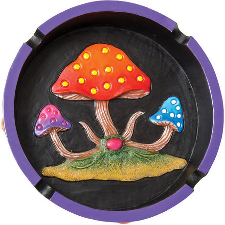 Fujima Mushroom Round Ashtray, colorful polyresin design, 4.25" diameter, top view