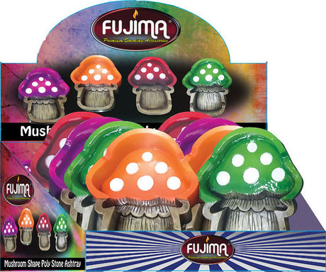Fujima Polyresin Mushroom Ashtrays in assorted colors, 8 pack, durable with whimsical design