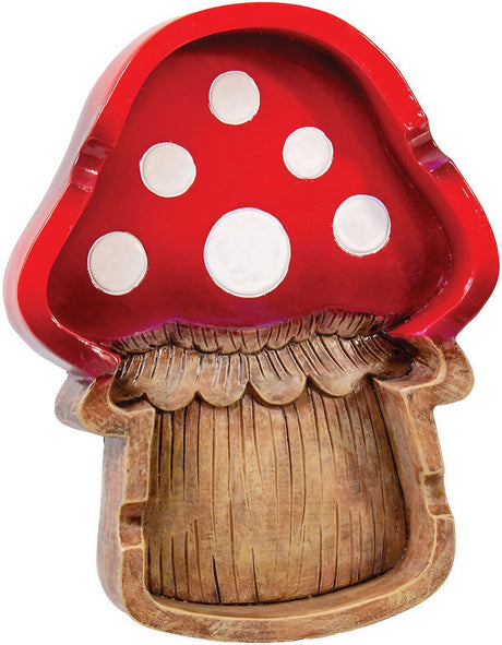 Fujima Polyresin Mushroom Ashtray, 5" x 6.25", front view with red cap and textured stem