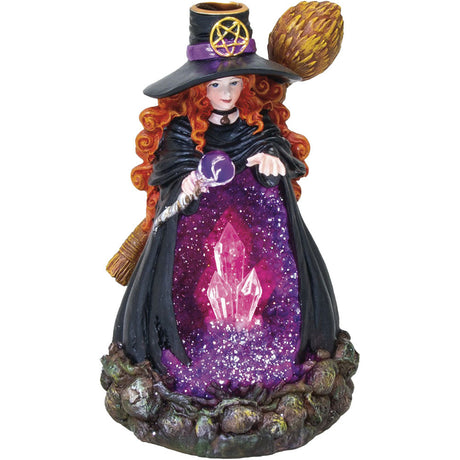 Fujima Purple Witch Backflow Incense Burner with LED Light, Front View, 6.75" High