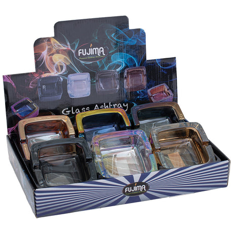 Fujima Rainbow Finish Glass Ashtrays 6-Pack Display Box - Durable Borosilicate
