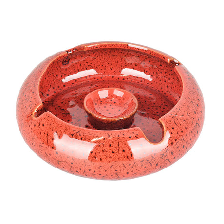 Fujima Reactive Finish Red Ceramic Ashtray, 6.5" with Glossy Coating - Top View