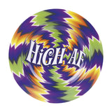 Fujima Round Metal Ashtray with Psychedelic Design and "HIGH AF" Text, 5.25" Diameter, Top View