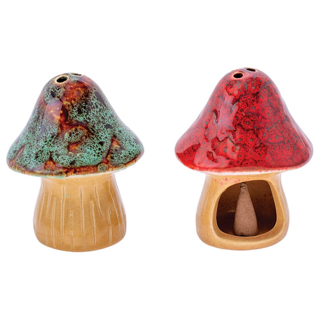 Fujima Small Glazed Mushroom Cone Ceramic Incense Burner | 2.75" | Assorted Colors | 6ct Display