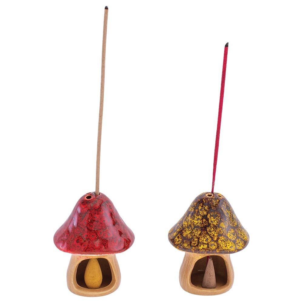 Fujima Small Glazed Mushroom Cone Ceramic Incense Burner | 2.75" | Assorted Colors | 6ct Display