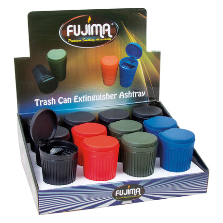 Fujima Trash Can Extinguisher Ashtrays in assorted colors, portable design, 12 pack display box