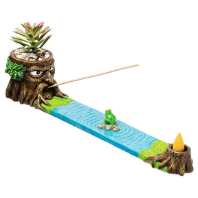 Fujima Tree Man Incense Burner with Faux Plant and Stream Design - 12.5" Polyresin