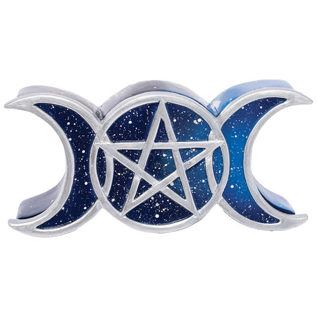 Fujima Triple Moon Polyresin Stash Box, 6" with celestial design, front view on white background