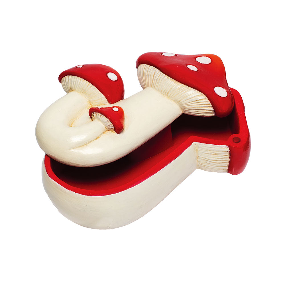Fujima Triple Mushroom Polyresin Stash Box, 6" height, Assorted Colors, front view on white background